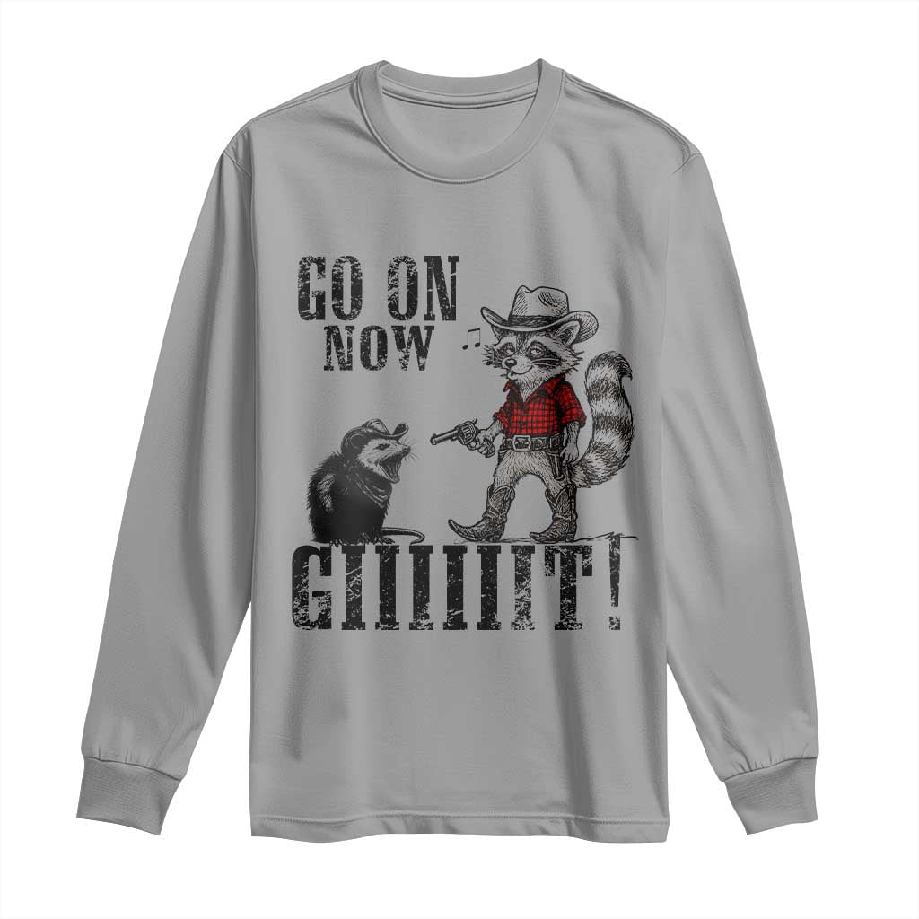 Funny Cowboy Raccoon Opossum Long Sleeve Shirt Go On Now Git - Wonder Print Shop