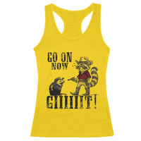 Funny Cowboy Raccoon Opossum Racerback Tank Top Go On Now Git - Wonder Print Shop