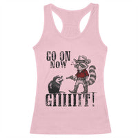 Funny Cowboy Raccoon Opossum Racerback Tank Top Go On Now Git - Wonder Print Shop