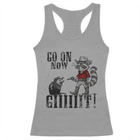 Funny Cowboy Raccoon Opossum Racerback Tank Top Go On Now Git - Wonder Print Shop