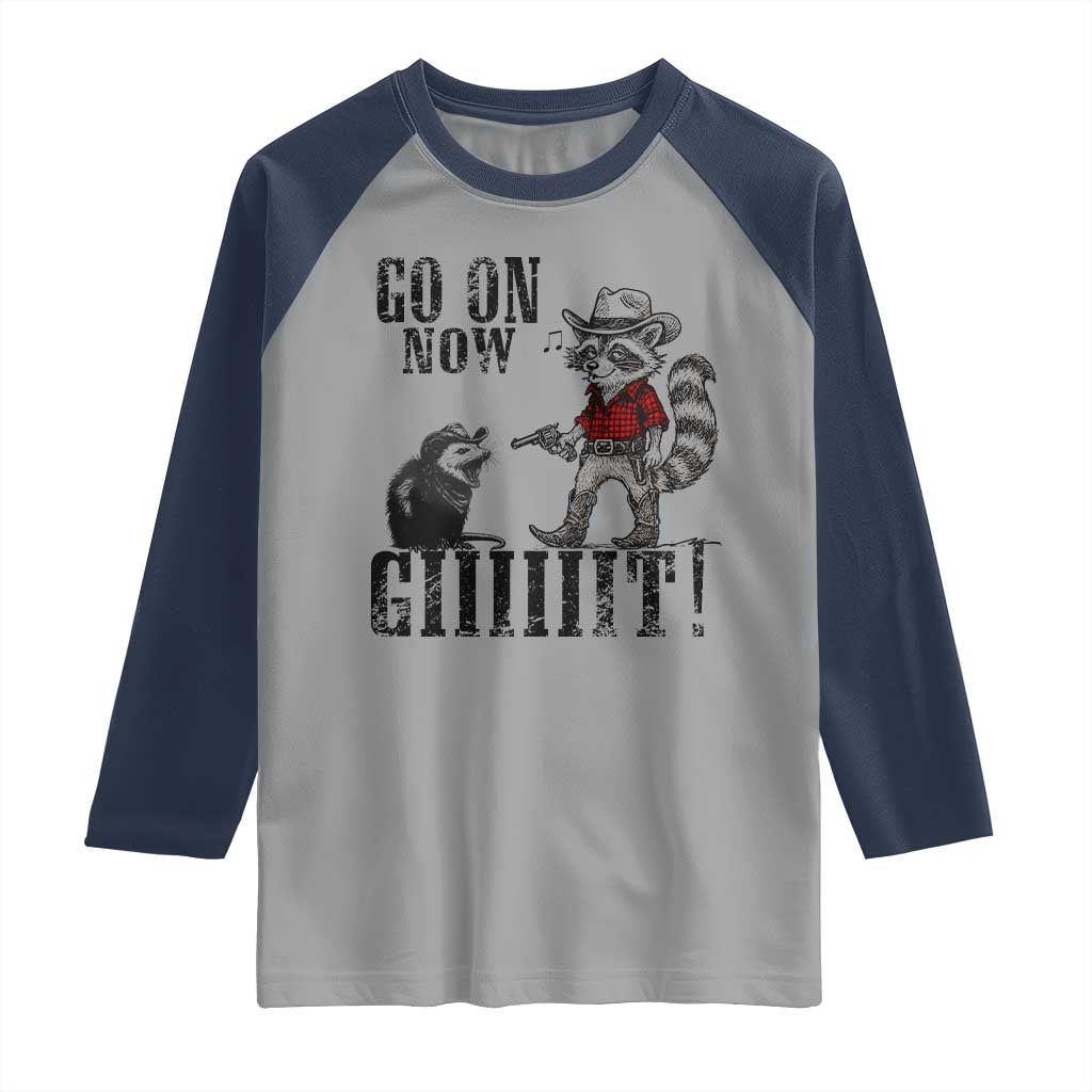 Funny Cowboy Raccoon Opossum Raglan Shirt Go On Now Git - Wonder Print Shop