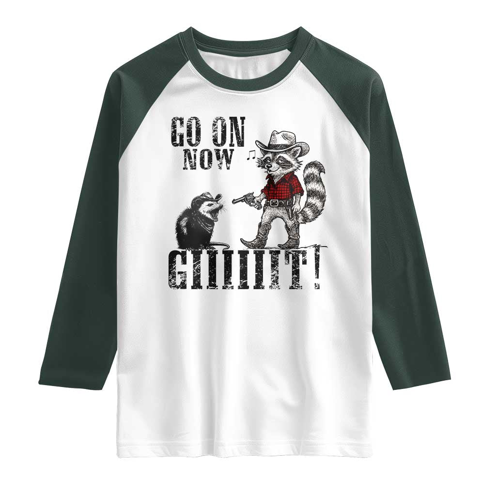Funny Cowboy Raccoon Opossum Raglan Shirt Go On Now Git - Wonder Print Shop