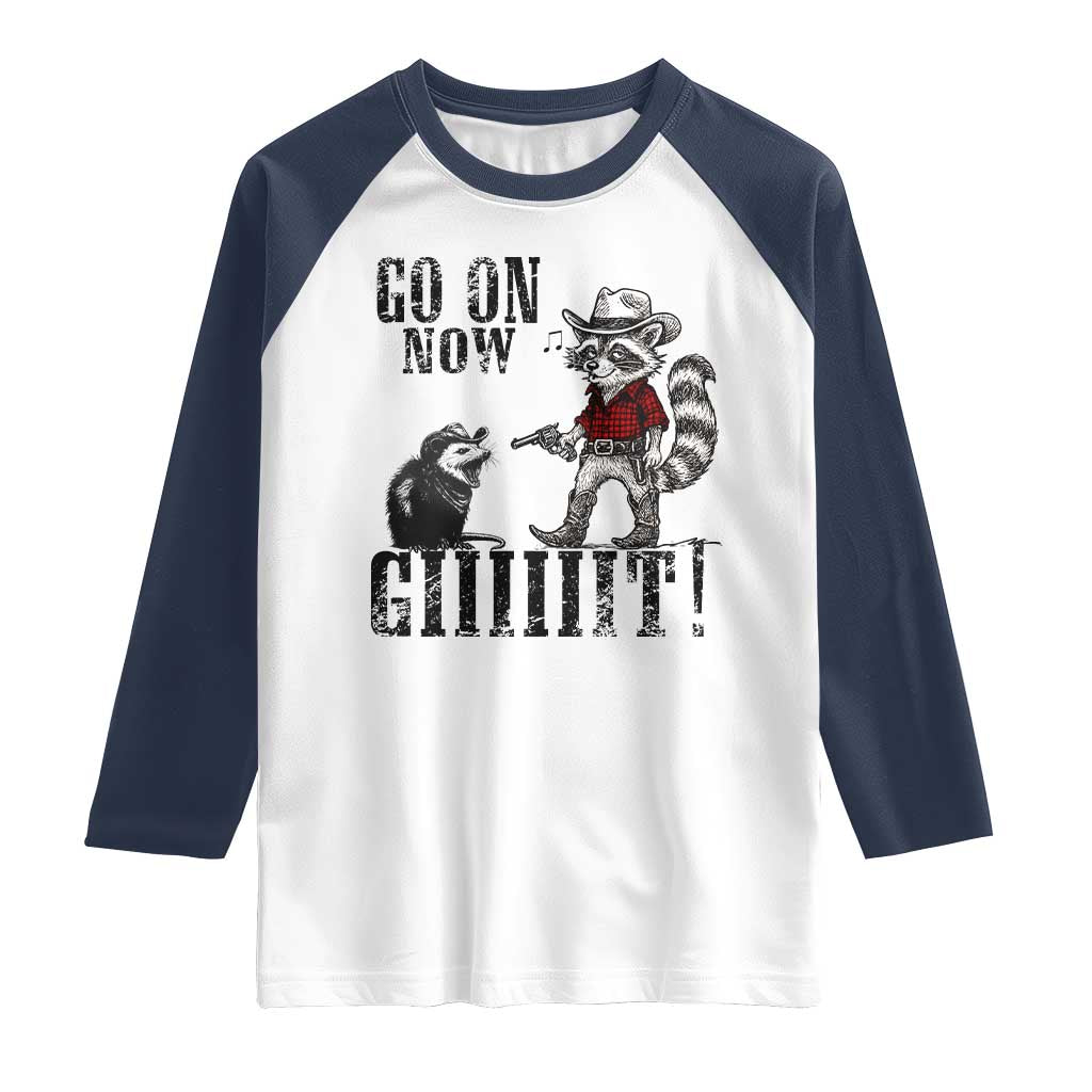Funny Cowboy Raccoon Opossum Raglan Shirt Go On Now Git - Wonder Print Shop