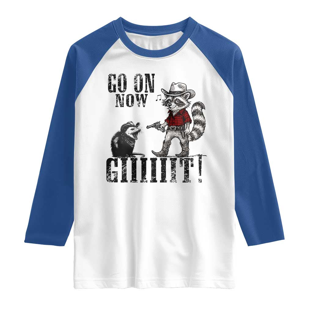 Funny Cowboy Raccoon Opossum Raglan Shirt Go On Now Git - Wonder Print Shop