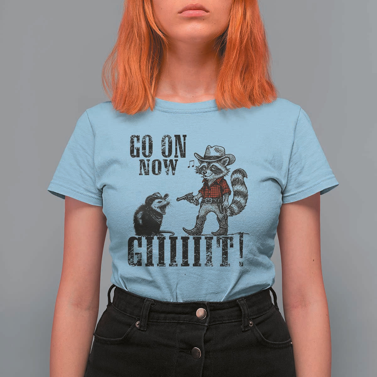 Funny Cowboy Raccoon Opossum T Shirt For Women Go On Now Git - Wonder Print Shop