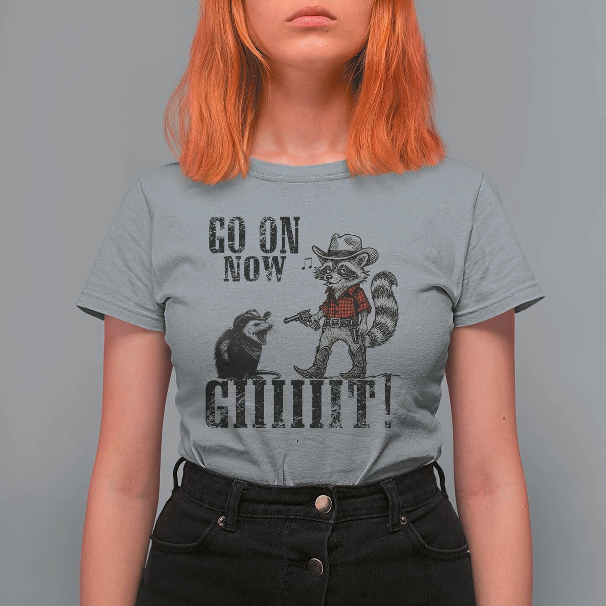 Funny Cowboy Raccoon Opossum T Shirt For Women Go On Now Git - Wonder Print Shop