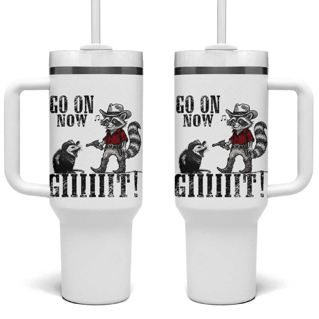 Funny Cowboy Raccoon Opossum Tumbler With Handle Go On Now Git - Wonder Print Shop