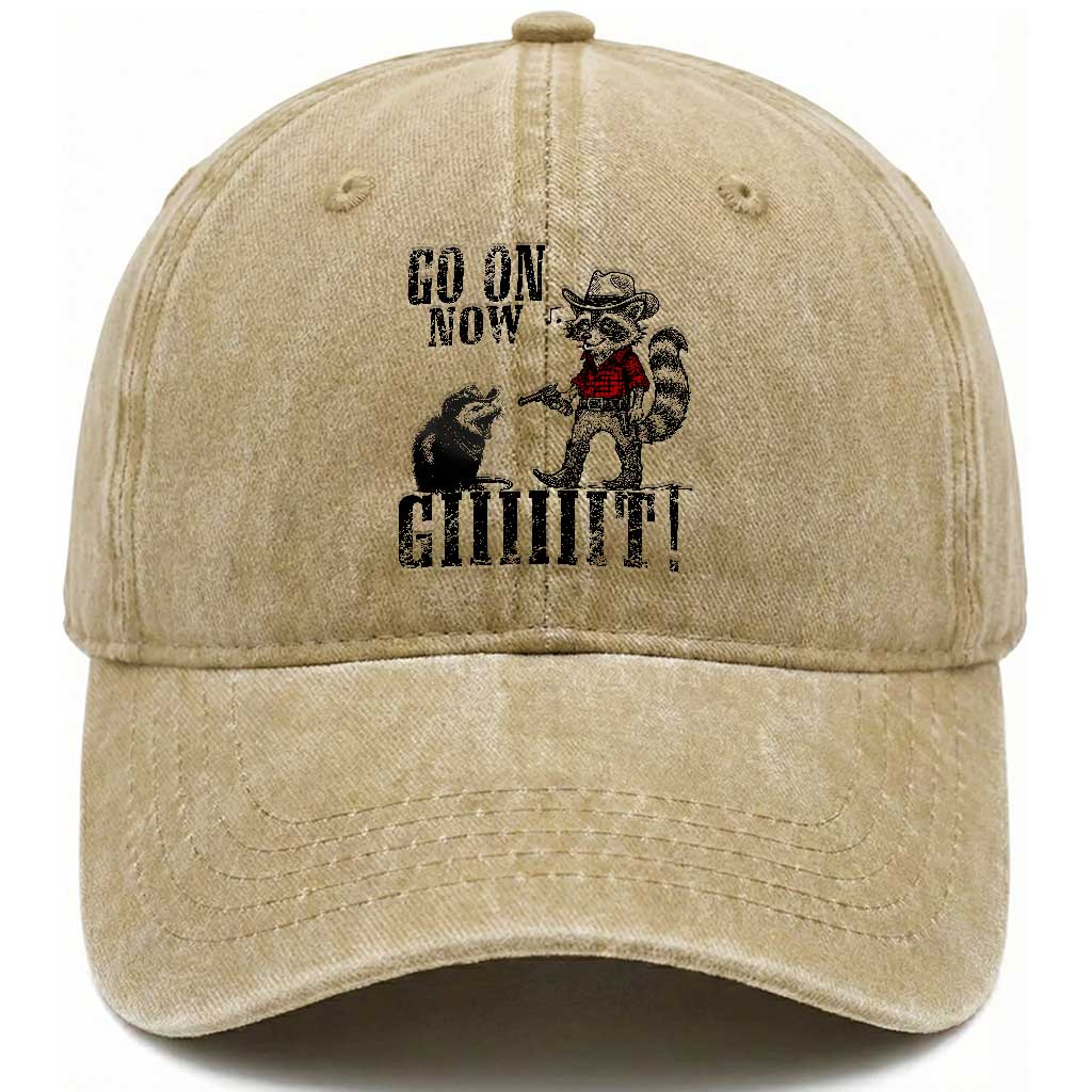 Funny Cowboy Raccoon Opossum Washed Cotton Baseball Cap Go On Now Git