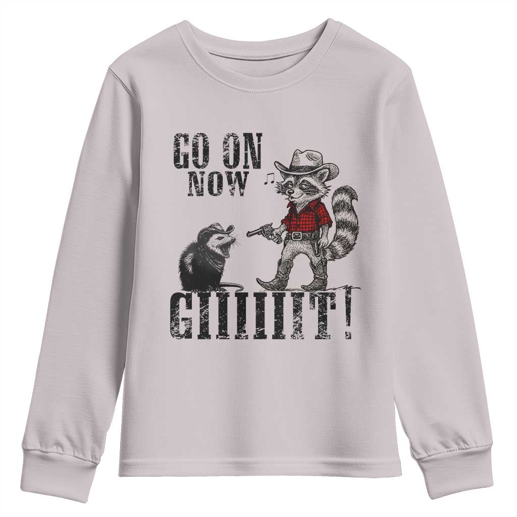 Funny Cowboy Raccoon Opossum Youth Sweatshirt Go On Now Git - Wonder Print Shop