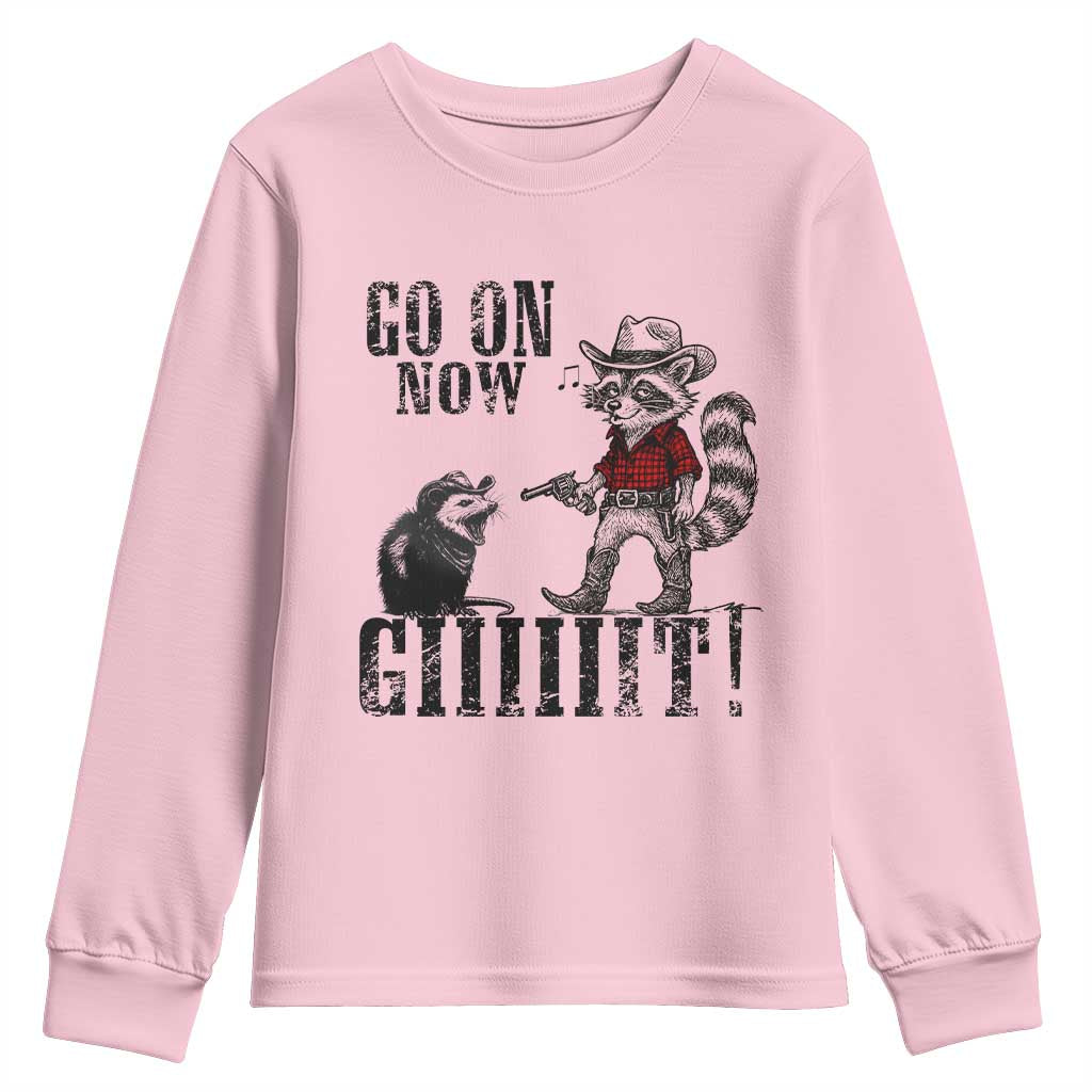 Funny Cowboy Raccoon Opossum Youth Sweatshirt Go On Now Git - Wonder Print Shop