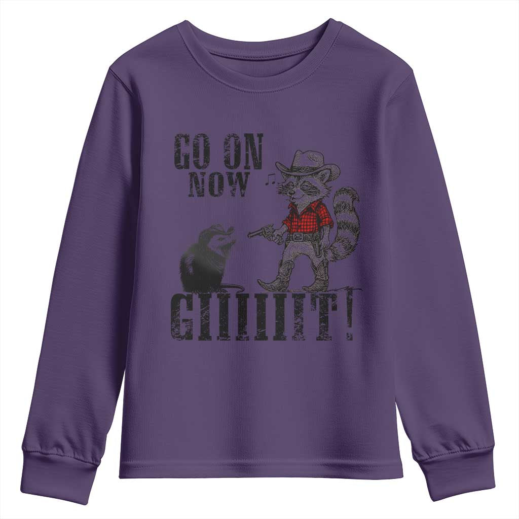 Funny Cowboy Raccoon Opossum Youth Sweatshirt Go On Now Git - Wonder Print Shop