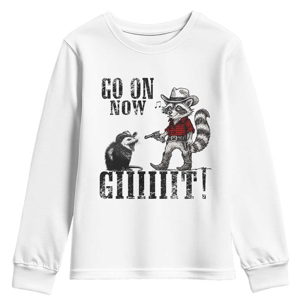 Funny Cowboy Raccoon Opossum Youth Sweatshirt Go On Now Git - Wonder Print Shop