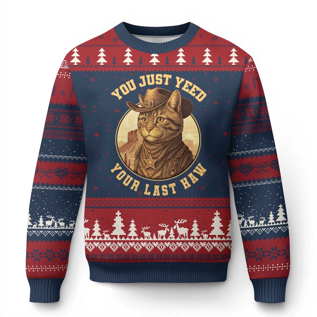 Cowboy Cat Ugly Christmas Sweater You Just Yeehaw Your Last Haw - Wonder Print Shop