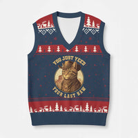 Cowboy Cat V-Neck Knit Sweater Vest You Just Yeehaw Your Last Haw - Wonder Print Shop