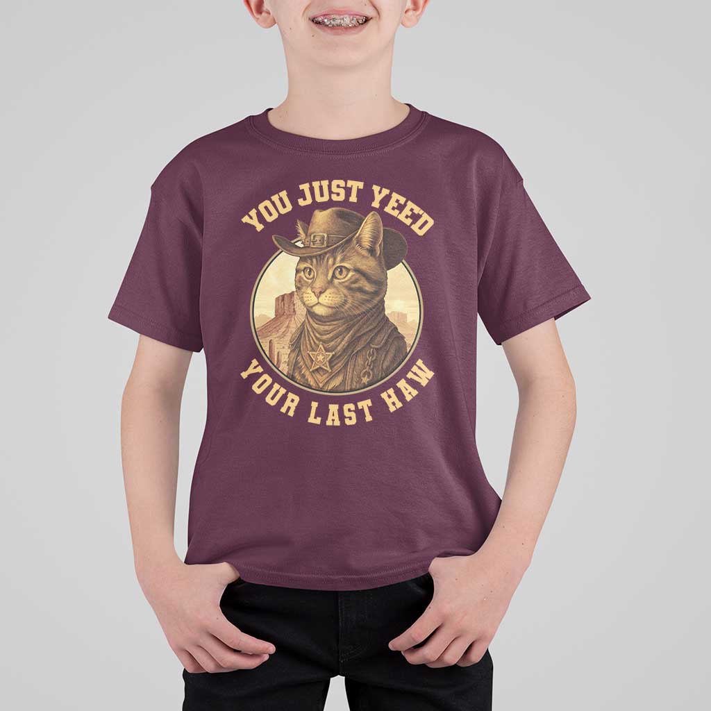 Cowboy Cat T Shirt For Kid You Just Yeehaw Your Last Haw - Wonder Print Shop