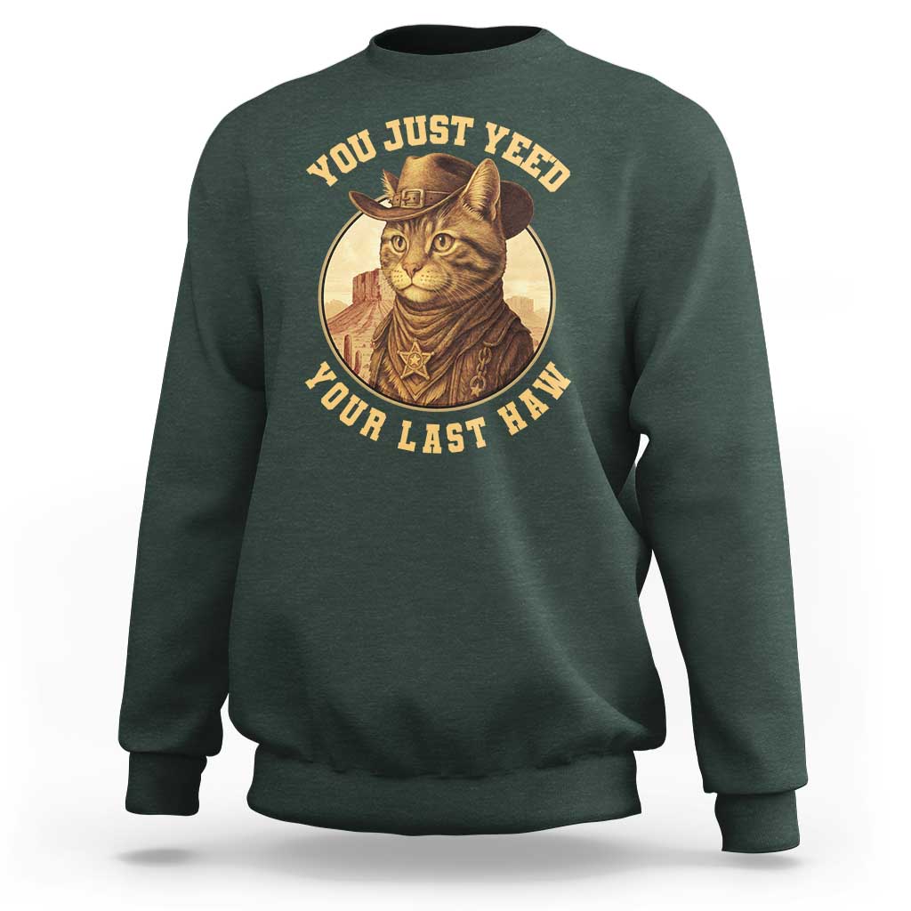 Cowboy Cat Sweatshirt You Just Yeehaw Your Last Haw - Wonder Print Shop