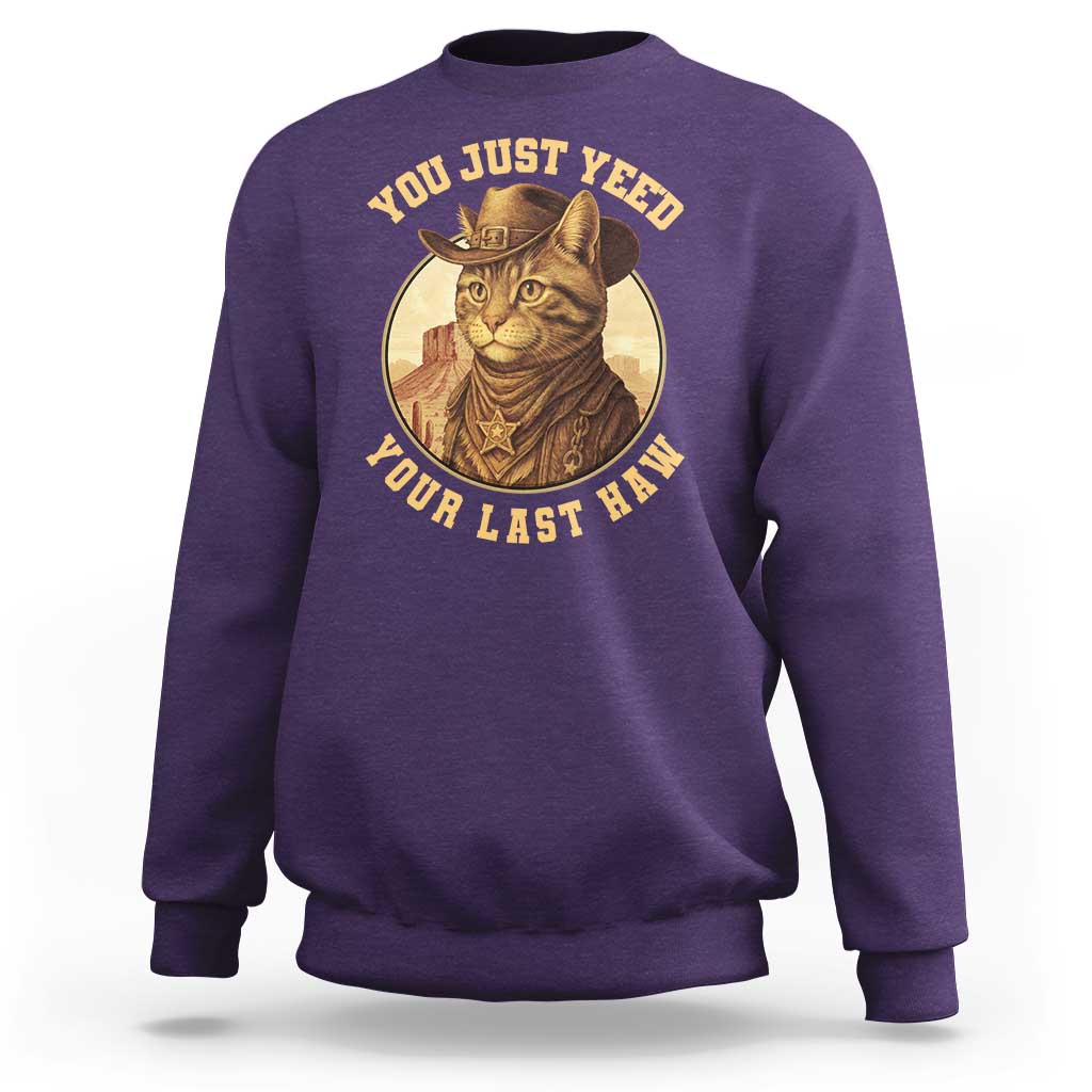 Cowboy Cat Sweatshirt You Just Yeehaw Your Last Haw - Wonder Print Shop