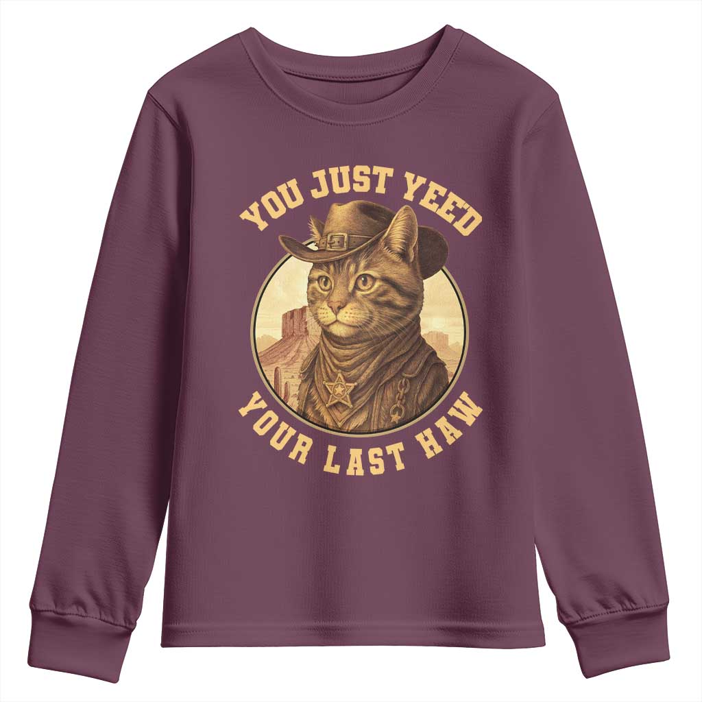 Cowboy Cat Youth Sweatshirt You Just Yeehaw Your Last Haw - Wonder Print Shop