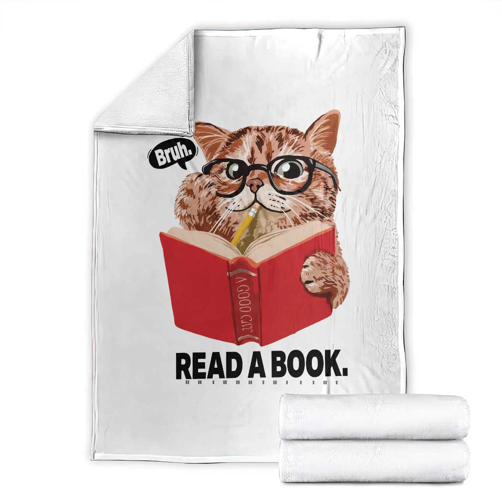 Funny Cat Reading Throw Blanket Book Lover - Wonder Print Shop