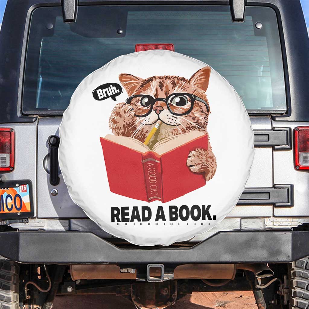Funny Cat Reading Spare Tire Cover Book Lover - Wonder Print Shop