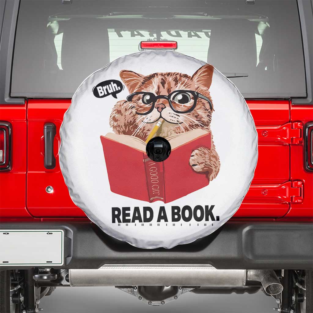 Funny Cat Reading Spare Tire Cover Book Lover - Wonder Print Shop