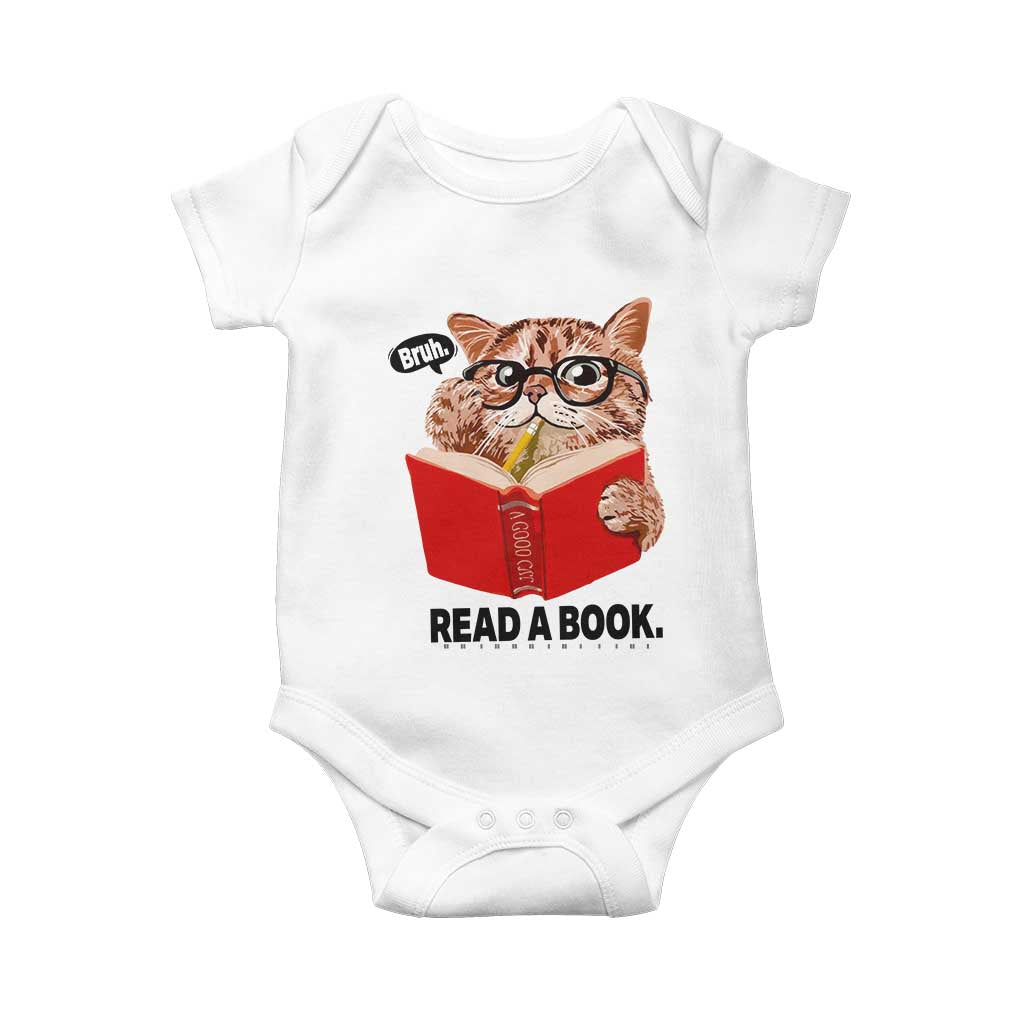 Funny Cat Reading Baby Onesie Book Lover - Wonder Print Shop