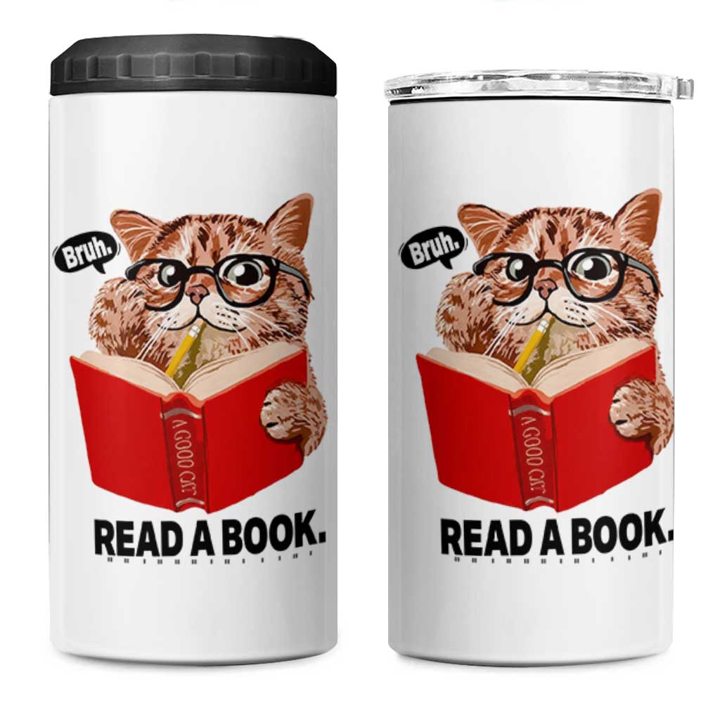 Funny Cat Reading 4 in 1 Can Cooler Tumbler Book Lover - Wonder Print Shop