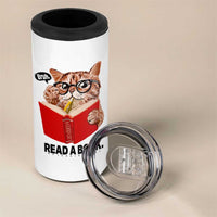 Funny Cat Reading 4 in 1 Can Cooler Tumbler Book Lover - Wonder Print Shop