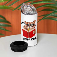 Funny Cat Reading 4 in 1 Can Cooler Tumbler Book Lover - Wonder Print Shop