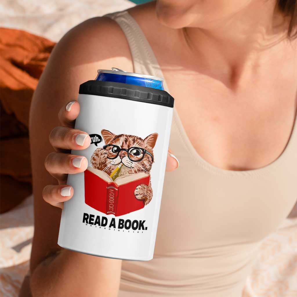 Funny Cat Reading 4 in 1 Can Cooler Tumbler Book Lover - Wonder Print Shop