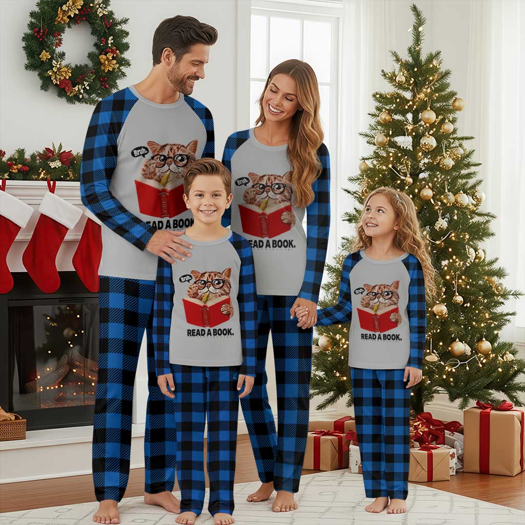 Funny Cat Reading Plaid Pajama Set Book Lover - Wonder Print Shop