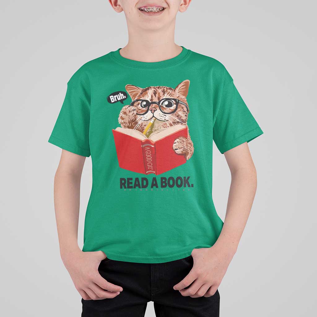 Funny Cat Reading T Shirt For Kid Book Lover - Wonder Print Shop