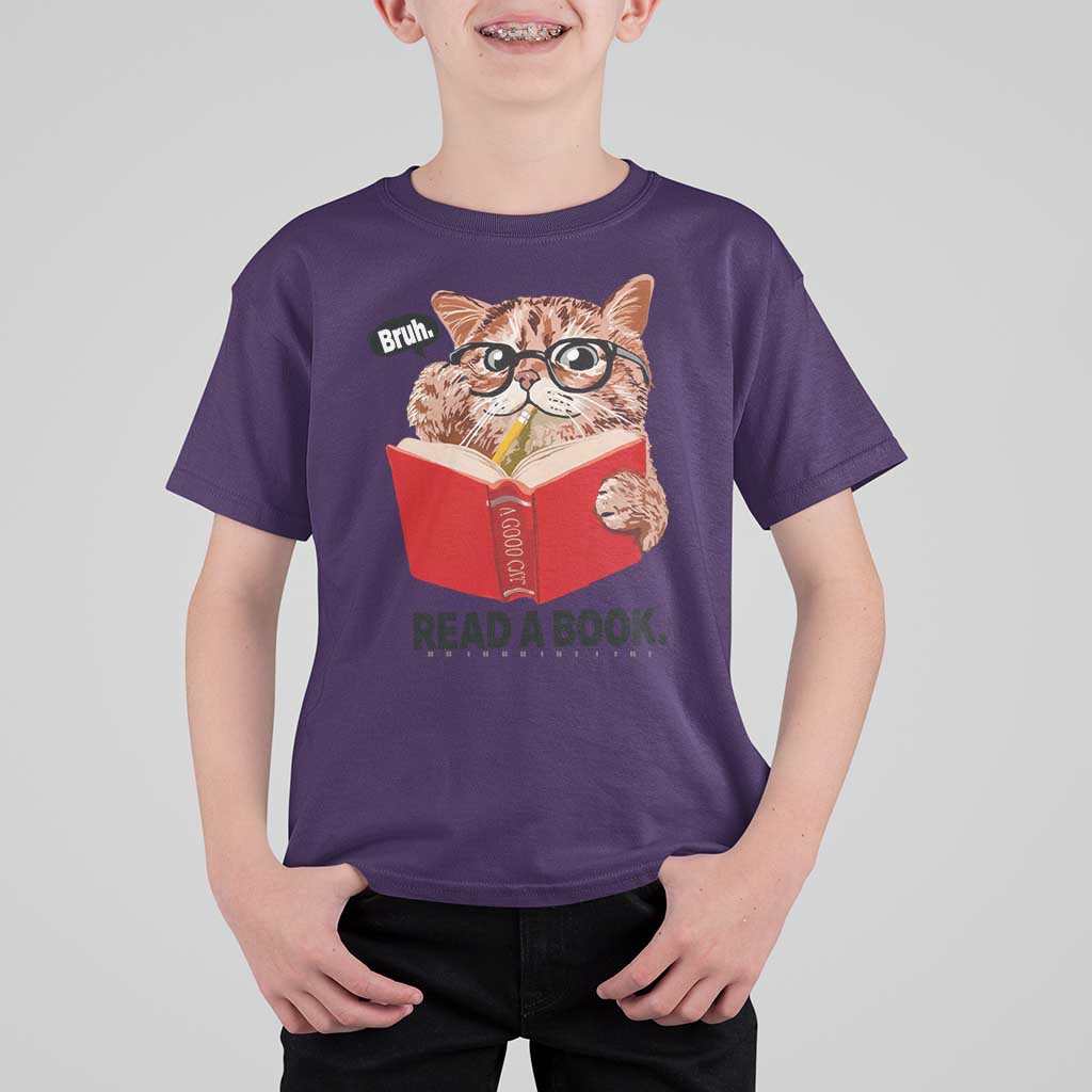 Funny Cat Reading T Shirt For Kid Book Lover - Wonder Print Shop