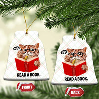 Funny Cat Reading Ceramic Ornament Book Lover - Wonder Print Shop