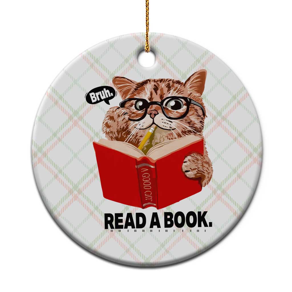 Funny Cat Reading Ceramic Ornament Book Lover - Wonder Print Shop