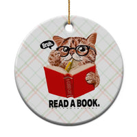 Funny Cat Reading Ceramic Ornament Book Lover - Wonder Print Shop