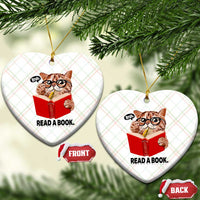 Funny Cat Reading Ceramic Ornament Book Lover - Wonder Print Shop