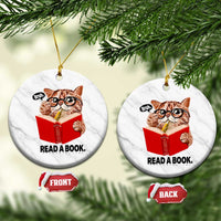 Funny Cat Reading Ceramic Ornament Book Lover - Wonder Print Shop
