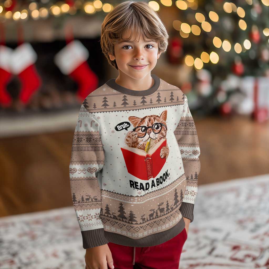 Funny Cat Reading Ugly Christmas Sweater Book Lover - Wonder Print Shop