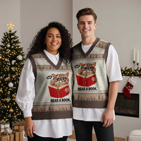 Funny Cat Reading V-Neck Knit Sweater Vest Book Lover - Wonder Print Shop