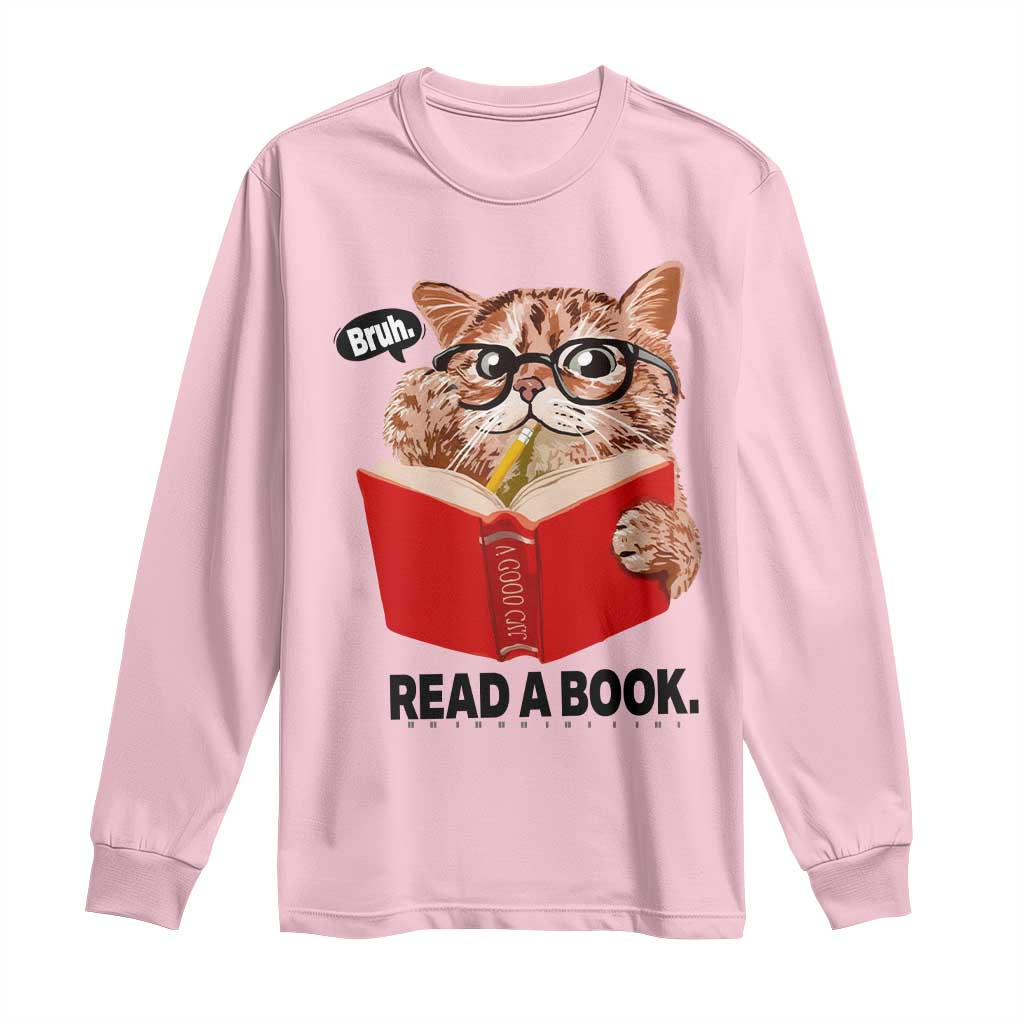 Funny Cat Reading Long Sleeve Shirt Book Lover - Wonder Print Shop