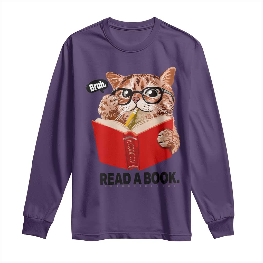 Funny Cat Reading Long Sleeve Shirt Book Lover - Wonder Print Shop