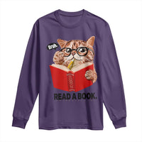 Funny Cat Reading Long Sleeve Shirt Book Lover - Wonder Print Shop