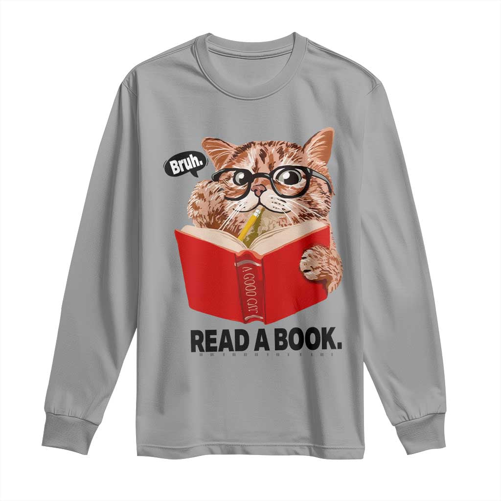 Funny Cat Reading Long Sleeve Shirt Book Lover - Wonder Print Shop