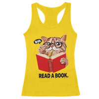 Funny Cat Reading Racerback Tank Top Book Lover - Wonder Print Shop