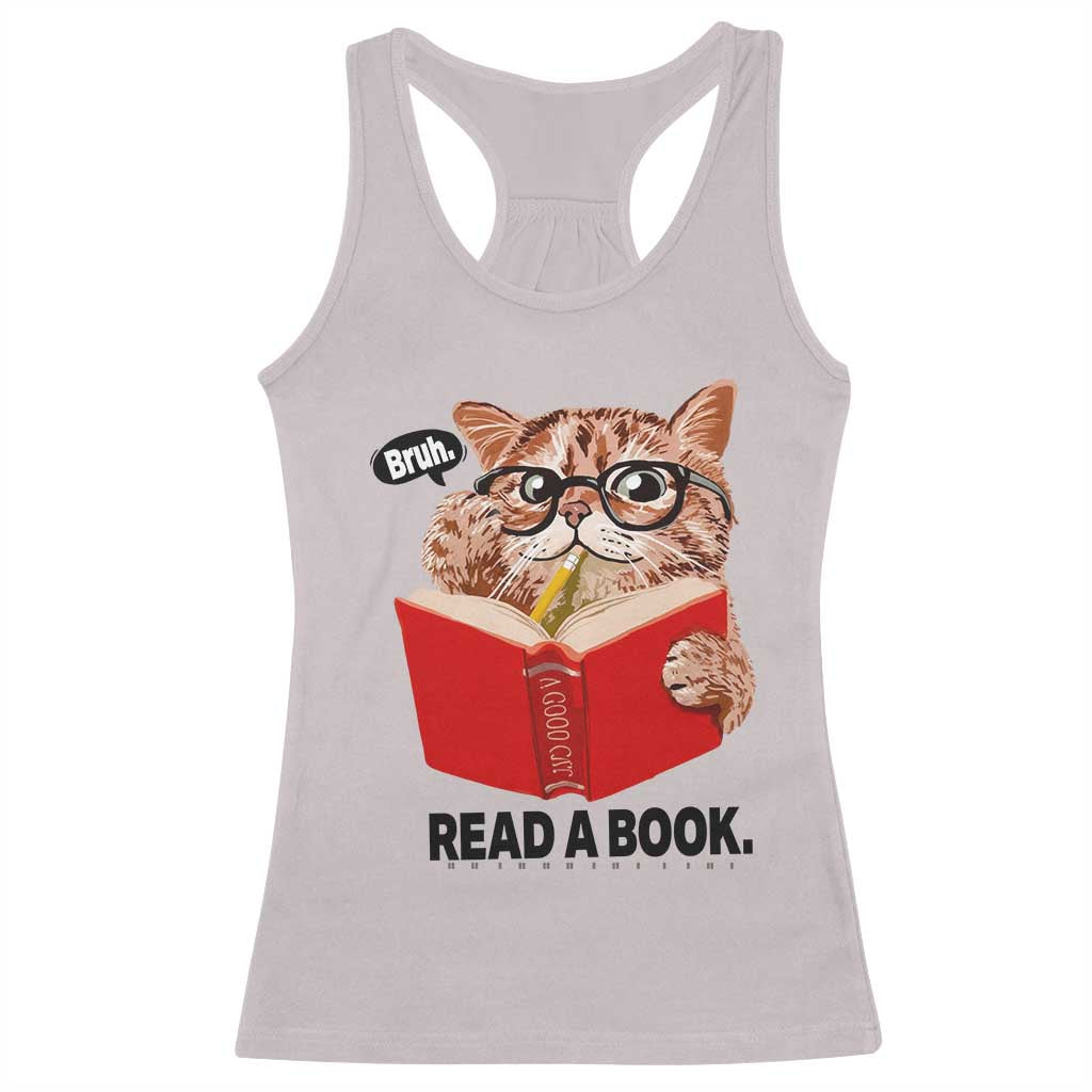 Funny Cat Reading Racerback Tank Top Book Lover - Wonder Print Shop