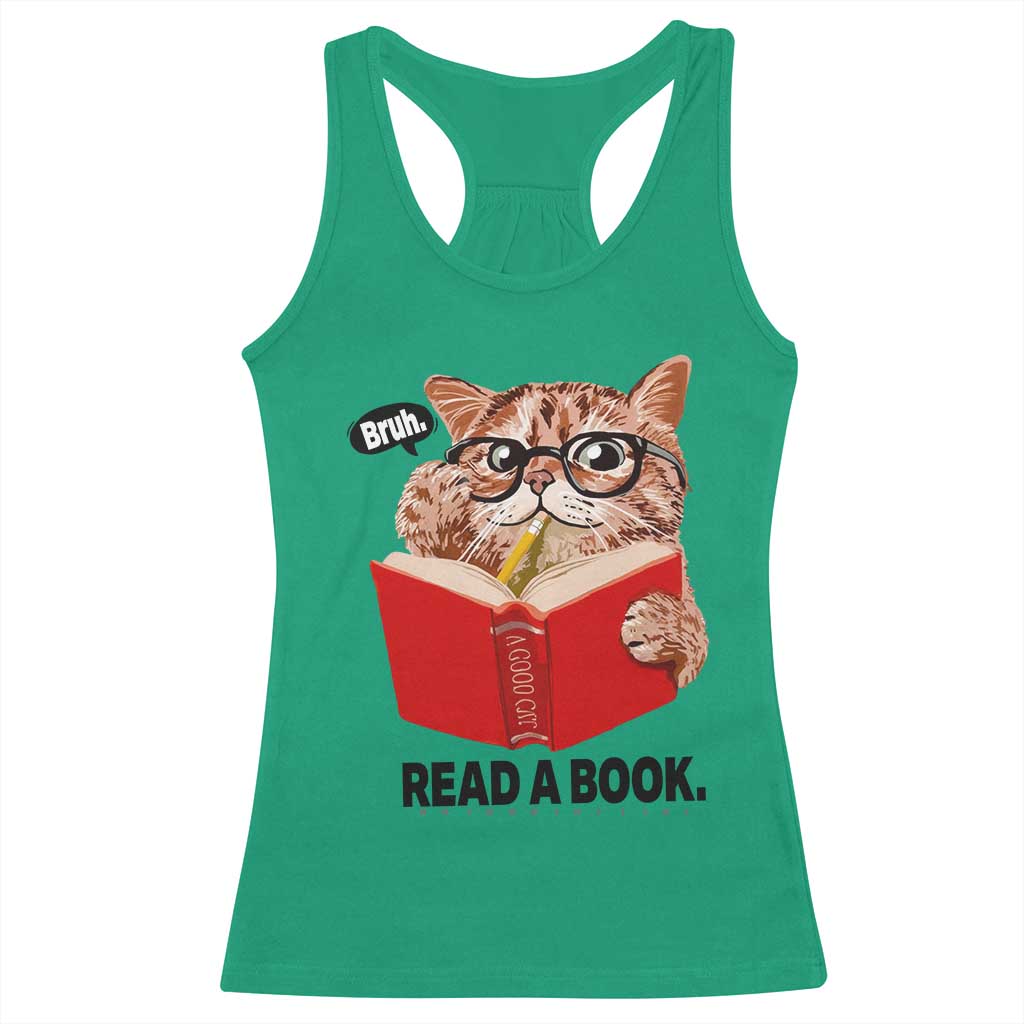 Funny Cat Reading Racerback Tank Top Book Lover - Wonder Print Shop