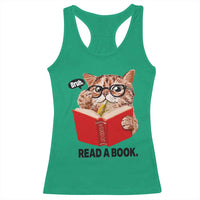 Funny Cat Reading Racerback Tank Top Book Lover - Wonder Print Shop
