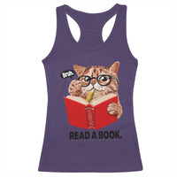 Funny Cat Reading Racerback Tank Top Book Lover - Wonder Print Shop