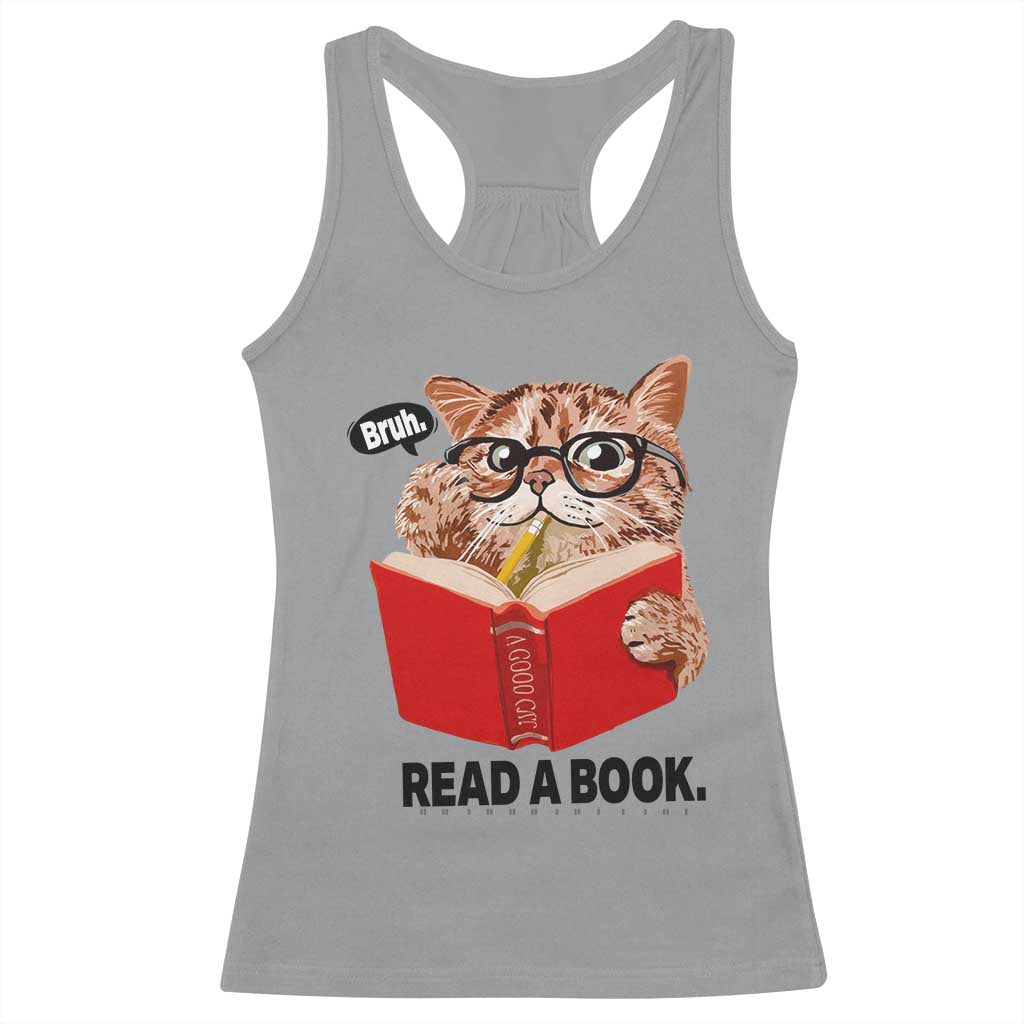 Funny Cat Reading Racerback Tank Top Book Lover - Wonder Print Shop